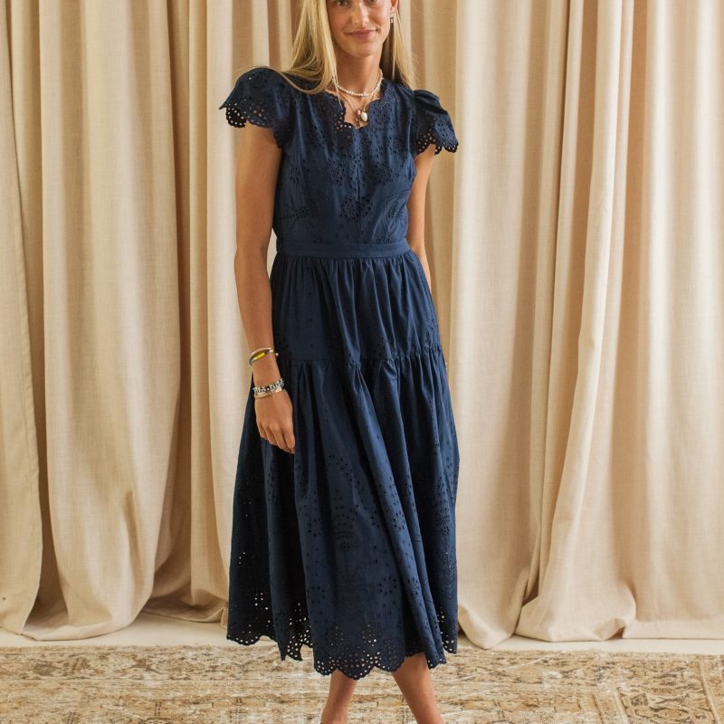 Lucille Eyelet Maxi Dress - Navy